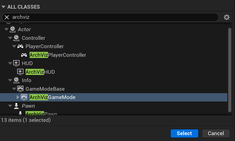 Selecting GameMode Parent Class