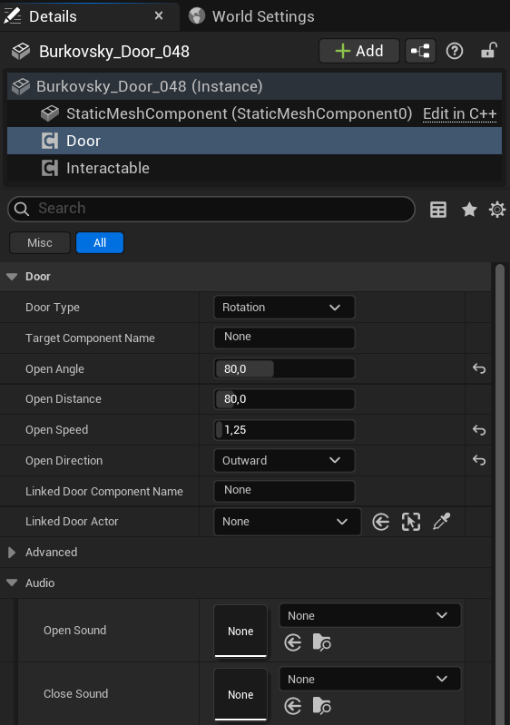 Door Component Settings