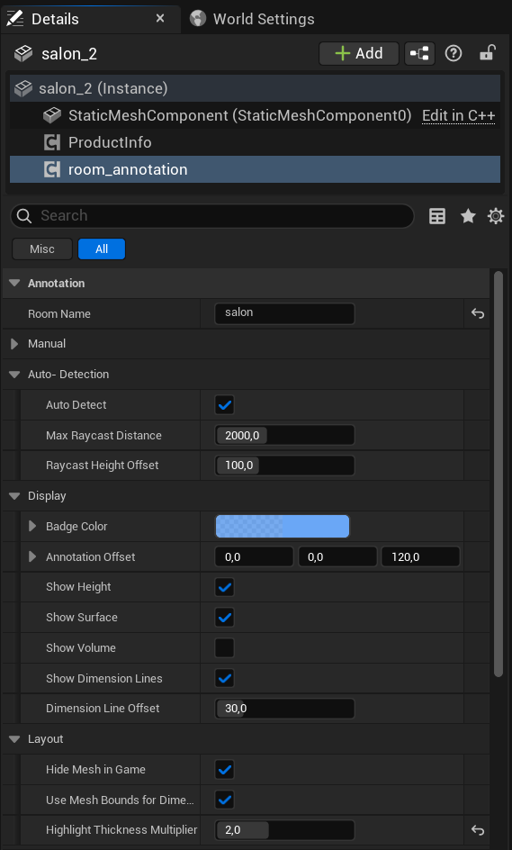 Room Annotation Settings
