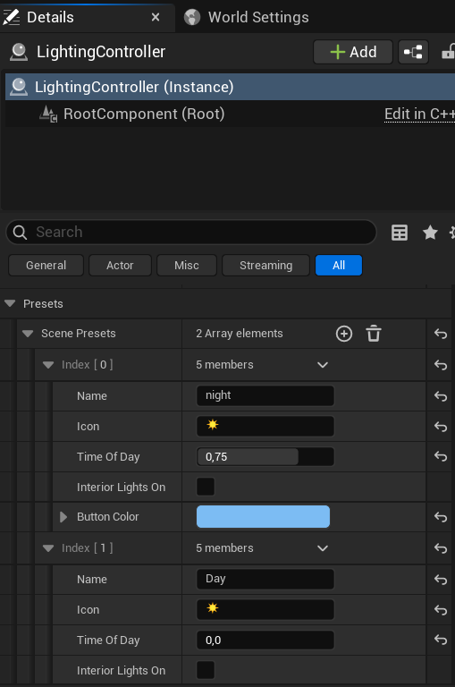 Scene Presets Array Settings