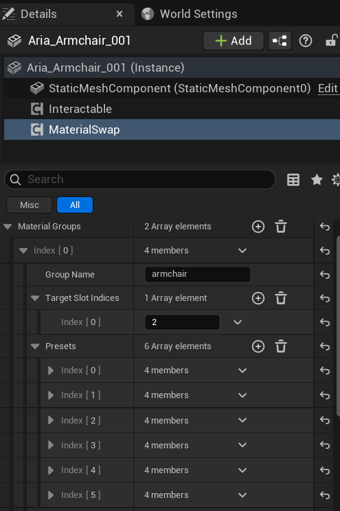 Material Swap Group Settings