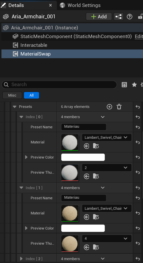 Material Swap Presets Settings