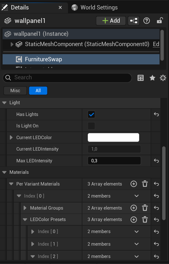 HUD Light Property Settings